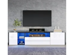 Móvel De Tv*Hauss Spole Móvel TV 180x40x45cm com 2 portas e 2 gavetas, LED incluído, corpo em laca branca e preta brilhante Branco