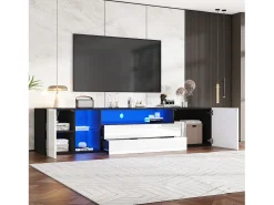 Móvel De Tv*Hauss Spole Móvel TV 180x40x45cm com 2 portas e 2 gavetas, LED incluído, corpo em laca branca e preta brilhante Branco