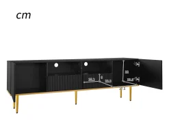Móvel De Tv* Móvel TV 165x36x55cm, com 2 portas, 2 gavetas e 2 compartimentos, pés e rebordo dourados, Preto