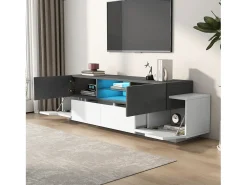 Clearance Hauss Spole Móvel TV 180x40x45cm com 4 portas e 2 gavetas, LED incluído, tampo em folheado de concreto cinza, branco Cinzento