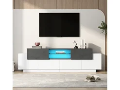 Clearance Hauss Spole Móvel TV 180x40x45cm com 4 portas e 2 gavetas, LED incluído, tampo em folheado de concreto cinza, branco Cinzento