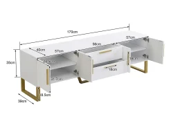 Clearance Móvel TV 170x40x53cm, em MDF, com 4 portas desenho texturado gravado, 2 gavetas, luxo, elegante, Branco
