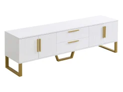 Clearance Móvel TV 170x40x53cm, em MDF, com 4 portas desenho texturado gravado, 2 gavetas, luxo, elegante, Branco