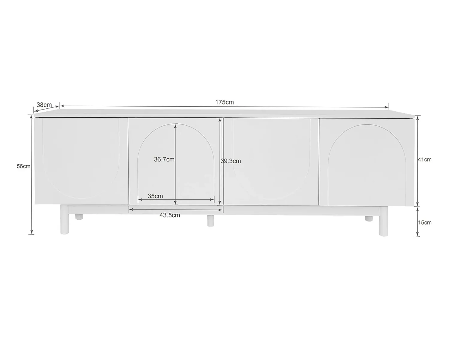 Móvel De Tv* Móvel TV 175x38x56cm, estilo light luxo, com 4 portas texturizadas, divisórias reguláveis, Branco