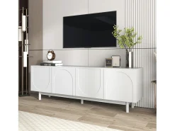 Móvel De Tv* Móvel TV 175x38x56cm, estilo light luxo, com 4 portas texturizadas, divisórias reguláveis, Branco