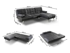 Sofá*Saldosystocks Oferta: Sofá-Cama Chaise Longue XS + Mesa de Centro Branco Preto