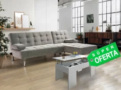 Sofá*Saldosystocks Oferta: Sofá-Cama Chaise Longue XS + Mesa de Centro Branco Preto