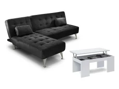 Sofá*Saldosystocks Oferta: Sofá-Cama Chaise Longue XS Cinza + Mesa de Centro Branco Cinzento