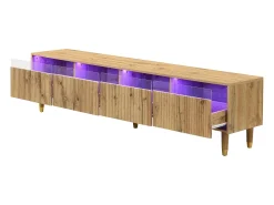 Painel de TV com 4 gavetas - Suporte de TV com iluminação LED e 5 pés em madeira - madeira - para sala de estar^ Móvel De Tv