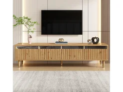 Painel de TV com 4 gavetas - Suporte de TV com iluminação LED e 5 pés em madeira - madeira - para sala de estar^ Móvel De Tv