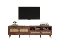 Móvel De Tv| Painel de TV com 2 portas e 2 gavetas - Suporte de TV - Design de porta de armário Ratan - para TV de 80 polegadas Castanho