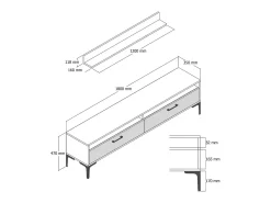Dmora Parede equipada Dkatseri, Composição da sala de estar, Armário de sala multiusos, Armário de TV, 180x35h47 cm, Nogueira e Antracite^ Móvel De Tv