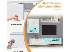 Móvel De Tv|DripeX Parede TV 3 Portas e 3 Nichos - com Armazenamento e Iluminação LED - Painel de Partículas - Brilhante - Branco