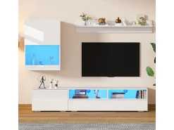 Móvel De Tv|DripeX Parede TV 3 Portas e 3 Nichos - com Armazenamento e Iluminação LED - Painel de Partículas - Brilhante - Branco