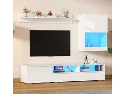Móvel De Tv|DripeX Parede TV 3 Portas e 3 Nichos - com Armazenamento e Iluminação LED - Painel de Partículas - Brilhante - Branco