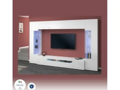 Móvel De Tv|Dmora Parete attrezzata Clementino, Set salotto porta TV a 6 ante, Mobile soggiorno multiuso con luce LED, 100% Made in Italy, cm 290x40h191, Bianco lucido Branco
