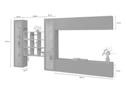 Dmora Parete attrezzata Gustavo, Set salotto porta TV a 4 ante, Mobile soggiorno multiuso con vetrina e luce LED, 100% Made in Italy, cm 350x30h180, Bianco lucido^ Móvel De Tv