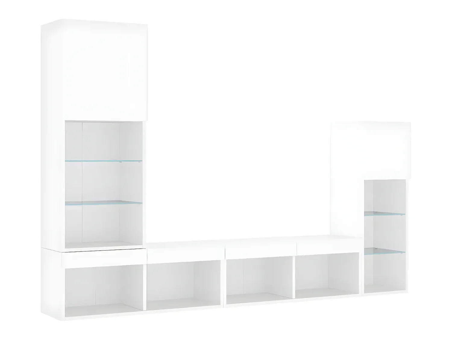 Móvel De Tv| 4pcs móveis de parede p/ TV c/ LEDs derivados de madeira PT696681 Branco