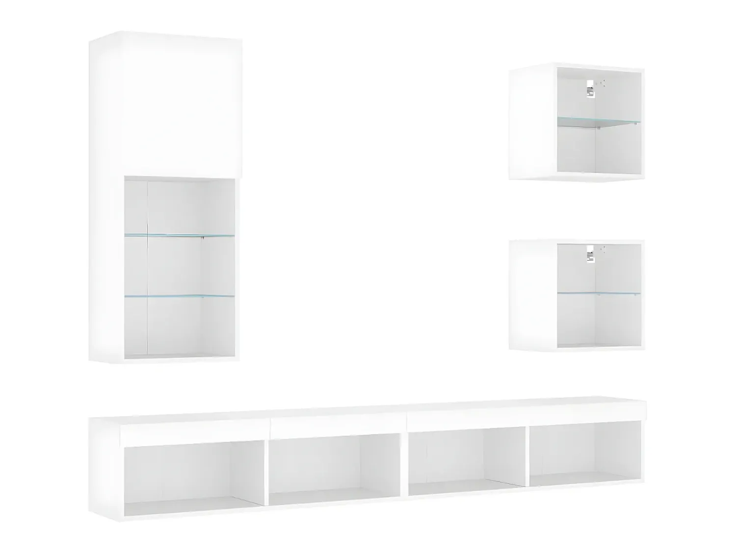 Móvel De Tv| 5pcs móveis de parede p/ TV c/ LEDs derivados de madeira PT867710 Branco