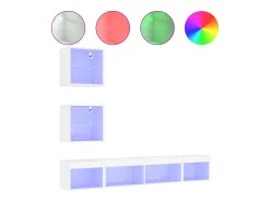 Móvel De Tv| 5pcs móveis de parede p/ TV c/ LEDs derivados de madeira PT511033 Branco