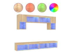 Móvel De Tv* 6pcs móveis parede p/ TV c/ LEDs deriv. madeira carvalho sonoma PT775308 Castanho