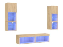 Outlet 6pcs móveis parede p/ TV c/ LEDs deriv. madeira carvalho sonoma PT955586 Castanho