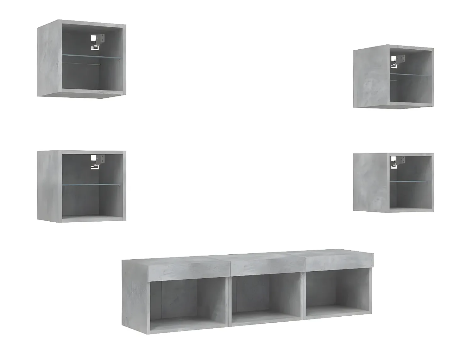 7pcs móveis parede p/ TV c/ LEDs deriv. madeira cinza cimento PT515811^ Móvel De Tv