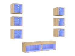 Móvel De Tv|vidaxl 8pcs móveis parede p/ TV c/ LEDs deriv. madeira carvalho sonoma Castanho