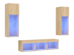 Móvel De Tv| 5pcs móveis parede p/ TV c/ LEDs deriv. madeira carvalho sonoma PT651318 Castanho