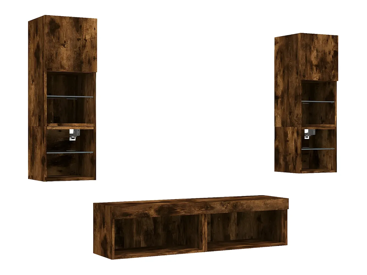 Sale 6pcs móveis parede p/ TV c/ LEDs deriv. madeira carvalho fumado PT420888 Castanho