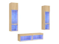 Móvel De Tv| 6pcs móveis parede p/ TV c/ LEDs deriv. madeira carvalho sonoma PT996759 Castanho