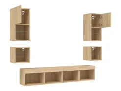Móvel De Tv| 8pcs móveis parede p/ TV c/ LEDs deriv. madeira carvalho sonoma PT864130 Castanho