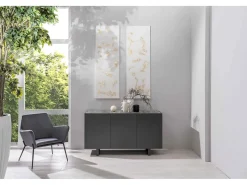 Móvel De Tv| Pegaso - Aparador de 3 portas (150 x 45 x A 85 cm) em cerâmica cinza escuro Cinzento