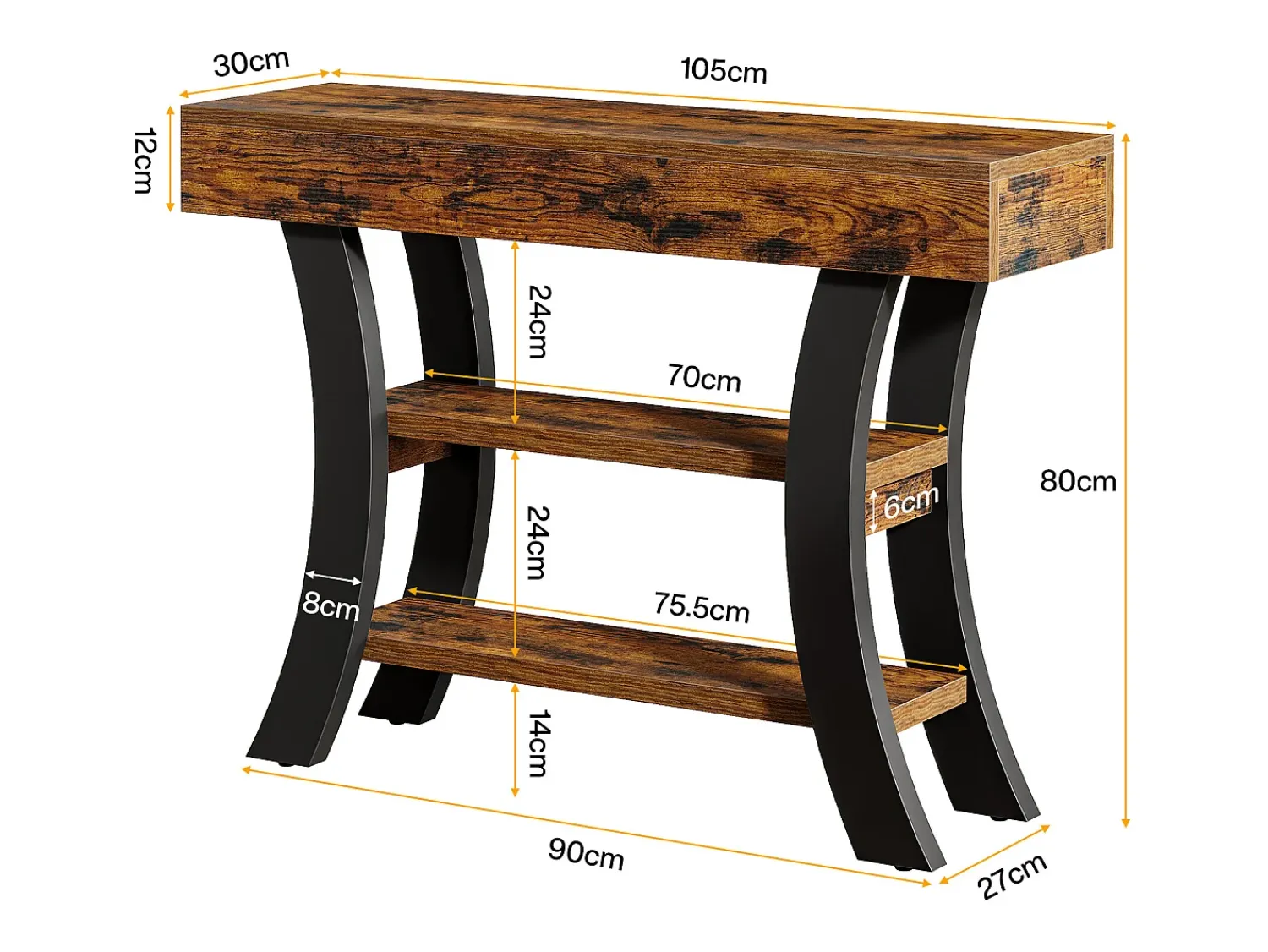 Clearance Tribesigns Pequena mesa de apoio de 105 cm para o hall, mesa de sofá rústica com 3 níveis Castanho