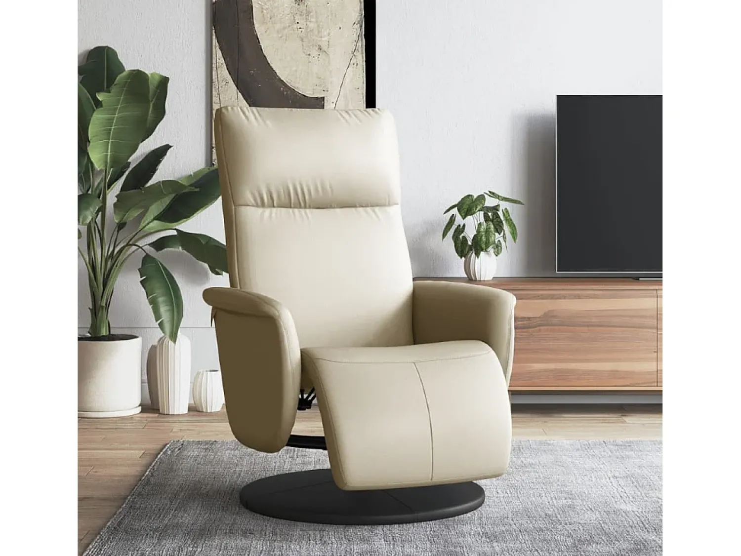 Discount Poltrona | Cadeira Relax | Cadeira reclinável com apoio de pés couro artificial cor SHL535090 Creme