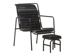 Poltrona| Poltrona | Cadeira Relax com braços e apoio de pés couro genuíno SHL768873 Preto