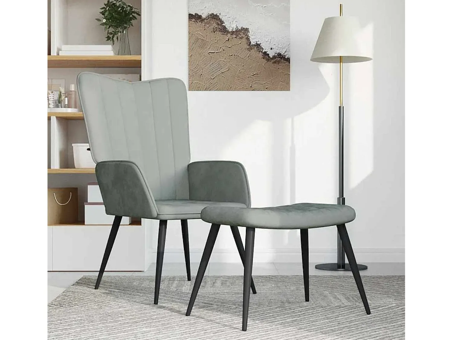 Poltrona* Poltrona | Cadeira Relax com banco veludo -claro SHL312002 Cinzento