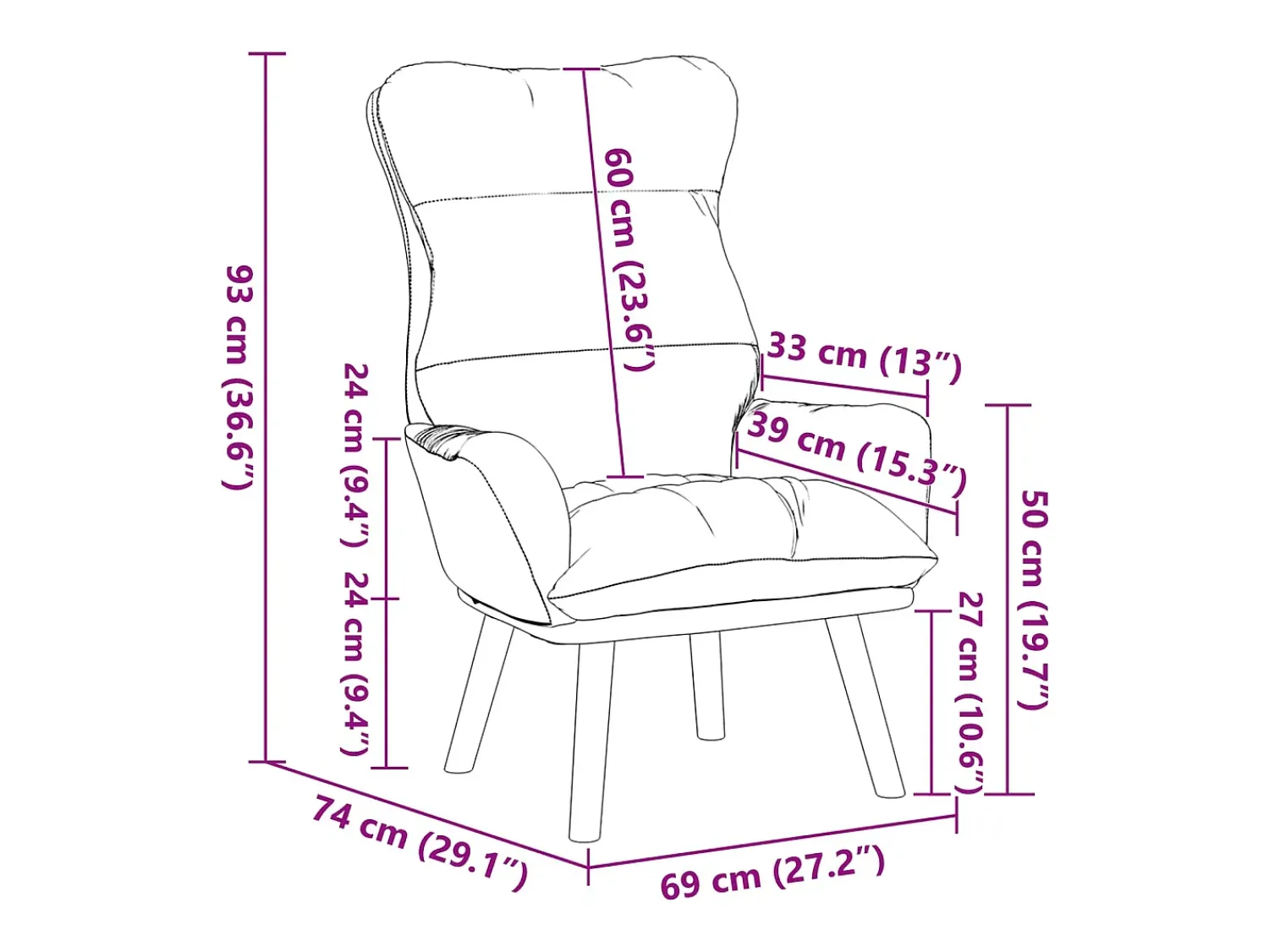 Poltrona*vidaxl poltrona Cinzento-claro 69 x 74 x 93 cm Veludo Cinzento claro