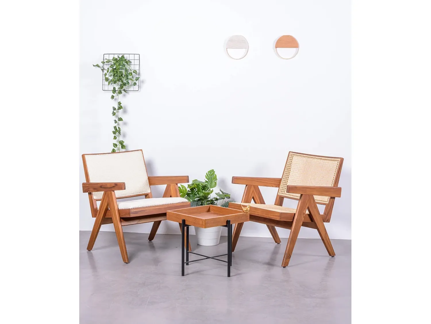 Nest Dream Poltrona clássica com braços em madeira de teca e rattan natural - Compass - Teca^ Poltrona