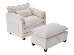 Poltrona*Hauss Spole Poltrona com apoio para os pés e almofada com espaço de arrumação - Tecido chenille - Bege