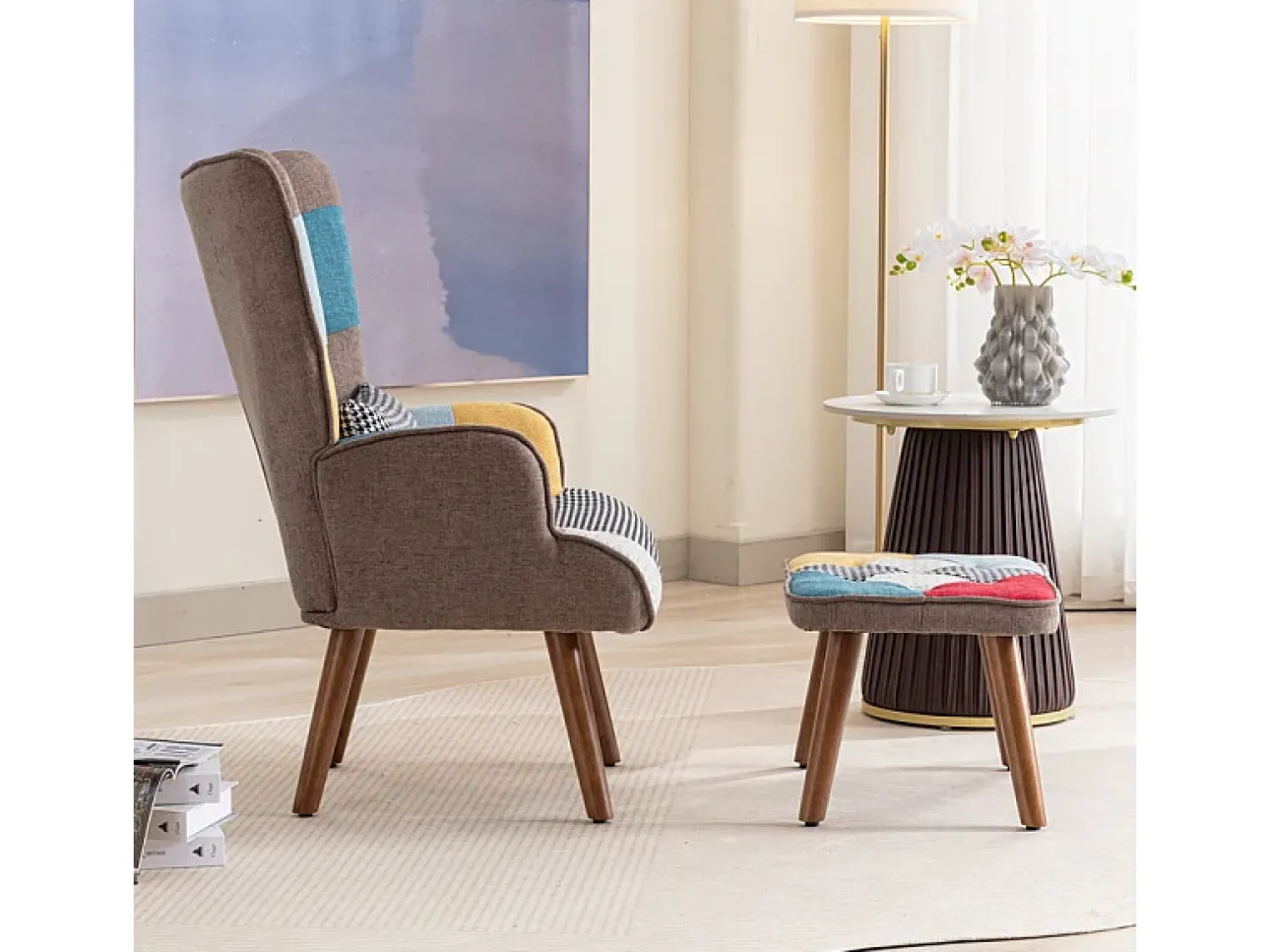 Poltrona*ModernLuxe Poltrona com apoio para os pés - com padrão patchwork colorido - Multicolor Multicor