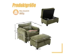 Poltrona|Hauss Spole Poltrona com apoio para os pés e almofada com espaço de arrumação - Tecido chenille - azeitona Verde