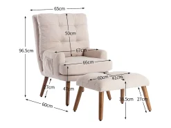Best KOMHTOM Poltrona com apoio para os pés, encosto ajustável em cinco posições, função reclinável, Bege
