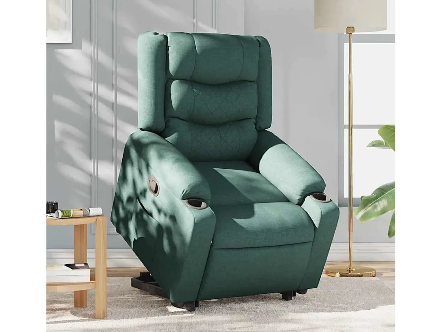 Poltrona Confortável | Poltrona reclinável elevatória tecido verde-escuro SHL702551^ Poltrona