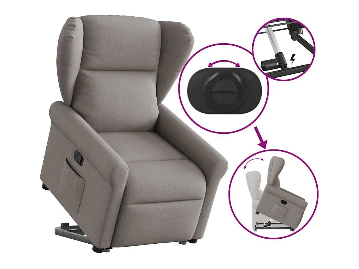 Poltrona* Poltrona Confortável | Poltrona reclinável elevatória tecido cinzento-acastanhado SHL947804 Taupe