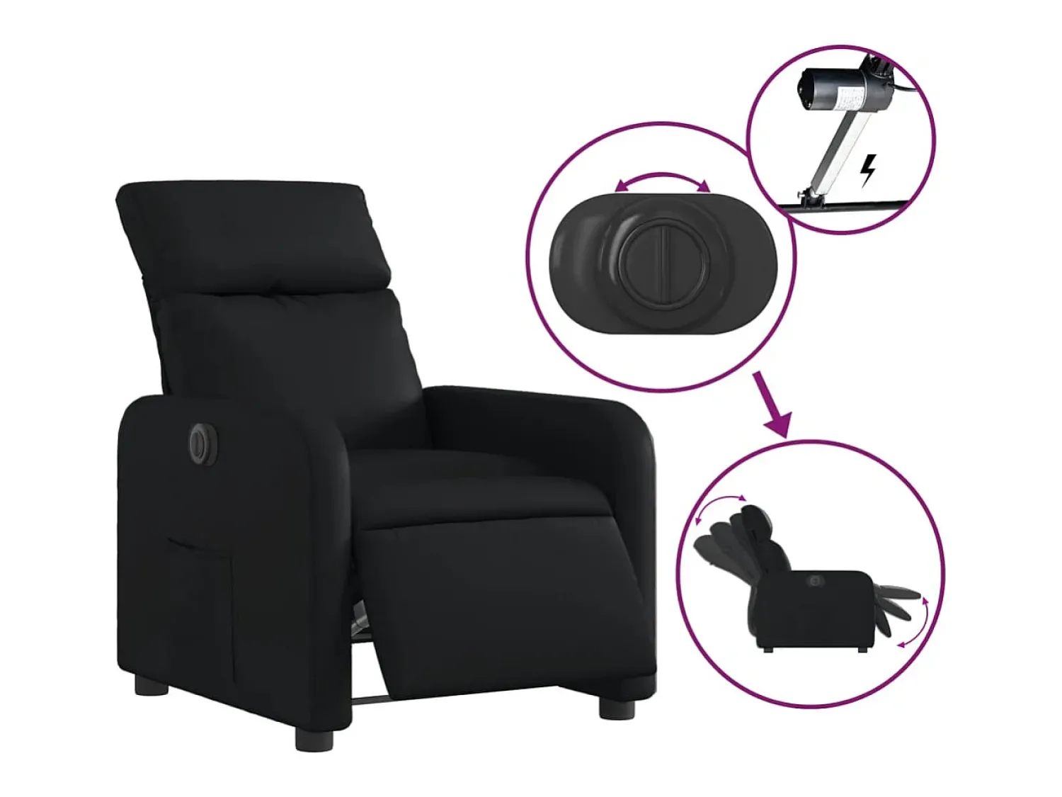 Sale Poltrona Confortável | Poltrona reclinável elétrica couro artificial SHL830730 Preto