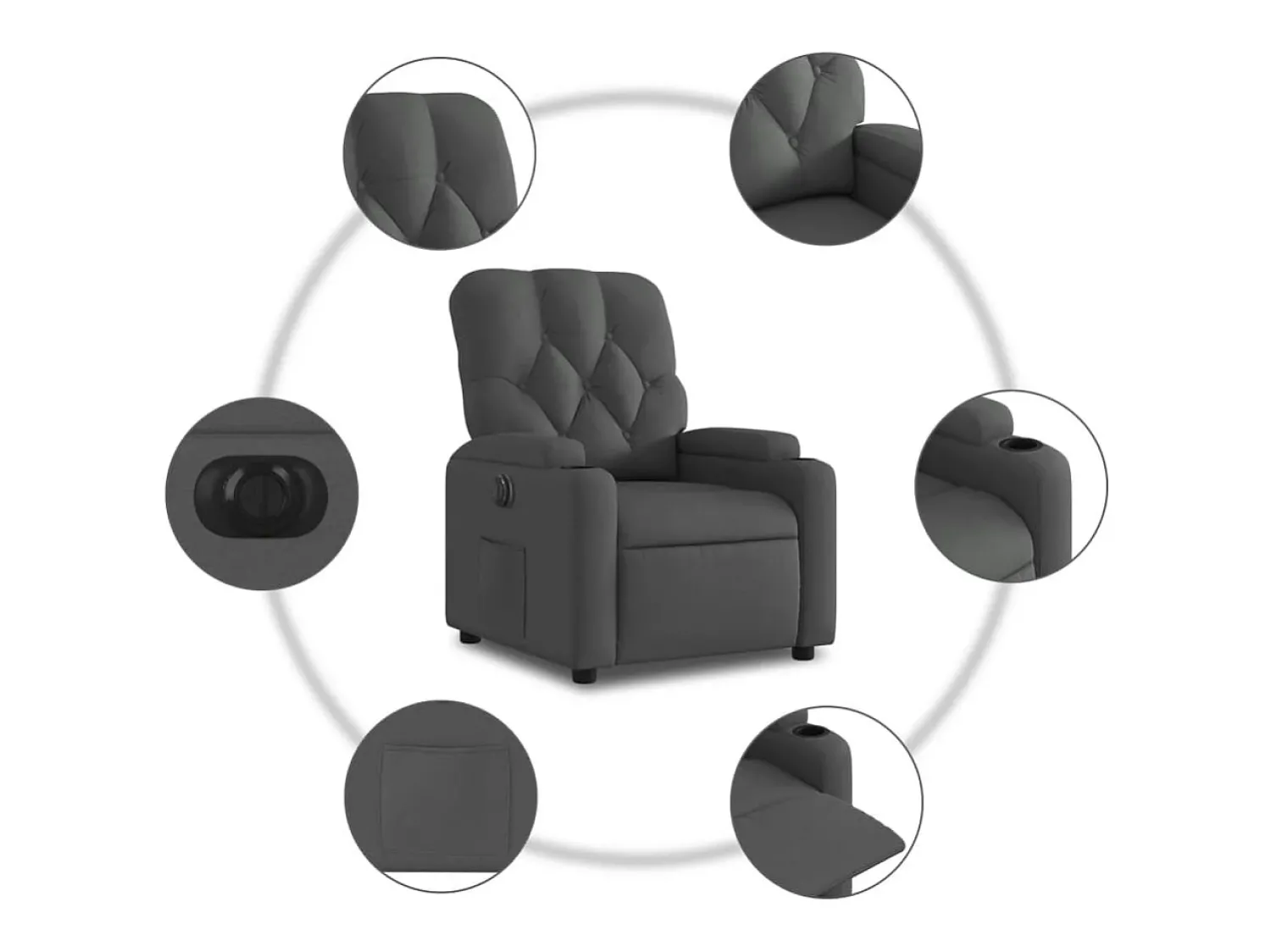 Poltrona Confortável | Poltrona reclinável elétrica tecido cinzento-escuro SHL718132^ Poltrona