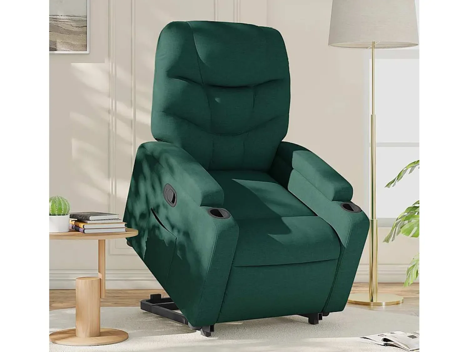Poltrona Confortável | Poltrona reclinável elevatória tecido verde-escuro SHL11395^ Poltrona