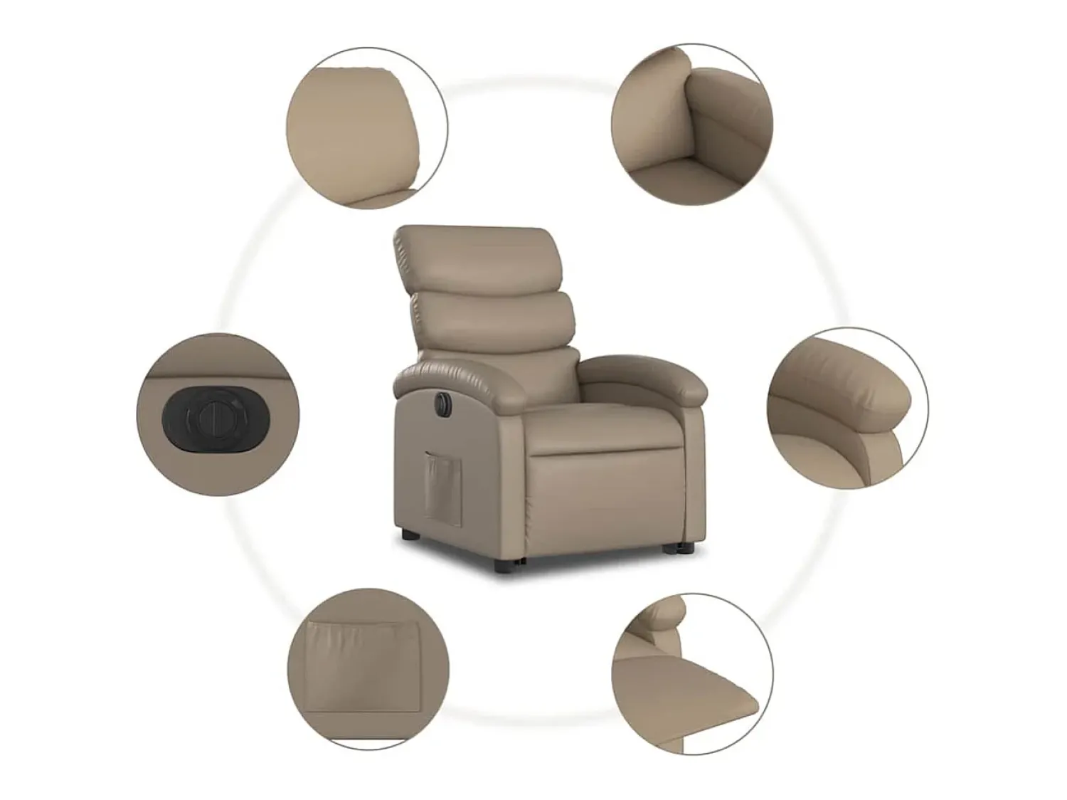 Poltrona| Poltrona Confortável | Poltrona reclinável elevatória elétrica couro artif. cappuccino SHL154814 Castanho