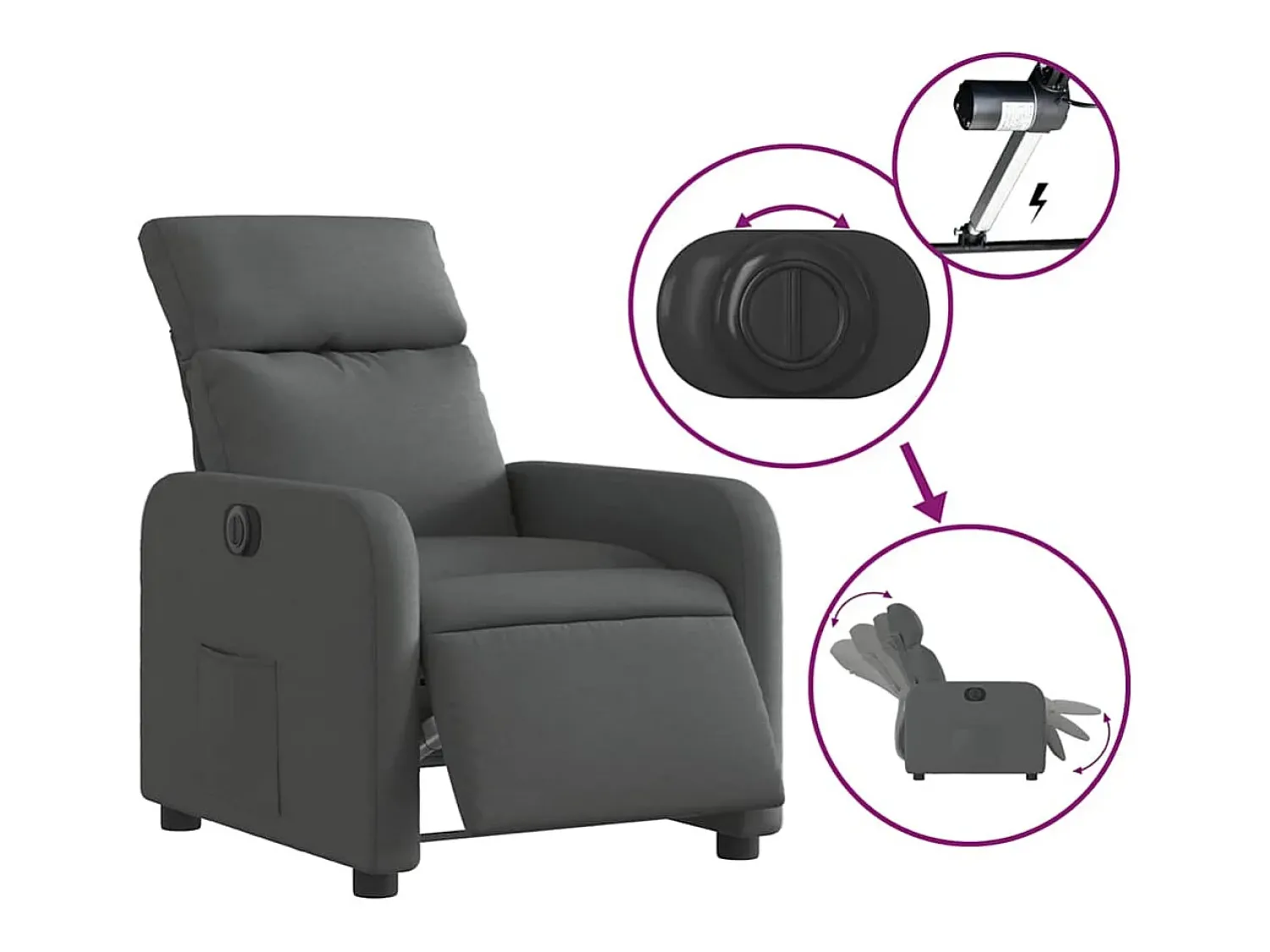 Poltrona Confortável | Poltrona reclinável elétrica tecido cinzento-escuro SHL536848^ Poltrona